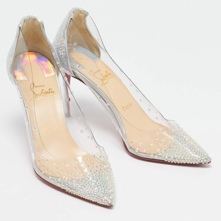 Pre Owned Christian Louboutin Silver Sequins and PVC Degrastrass Pumps Size 38