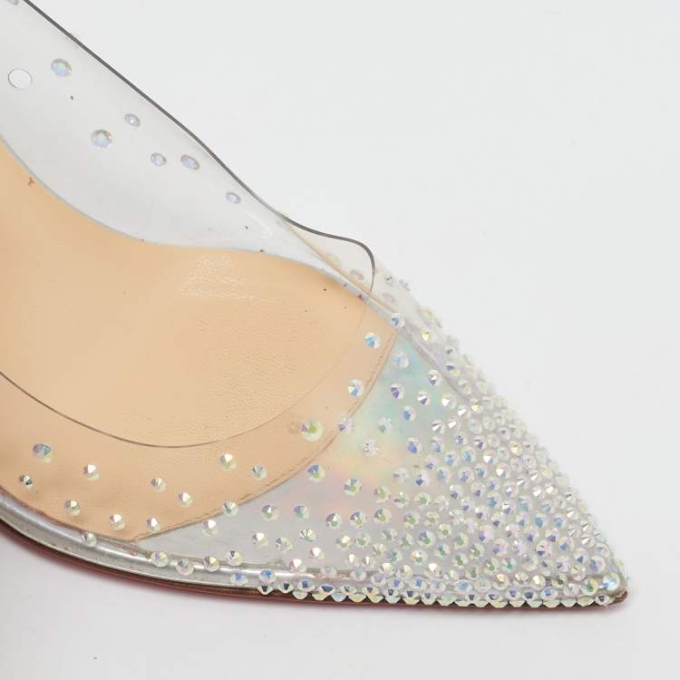 Pre Owned Christian Louboutin Silver Sequins and PVC Degrastrass Pumps Size 38