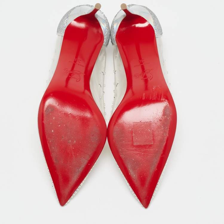 Pre Owned Christian Louboutin Silver Sequins and PVC Degrastrass Pumps Size 38