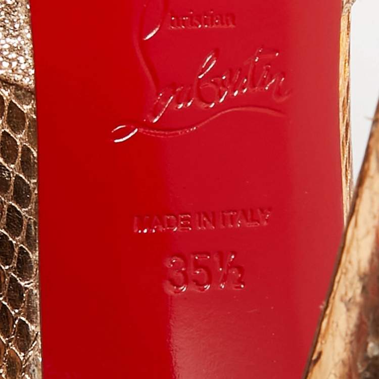 Pre Owned Christian Louboutin Gold Glitter & Snakeskin Embossed Leather Platform Pumps Size 35.5