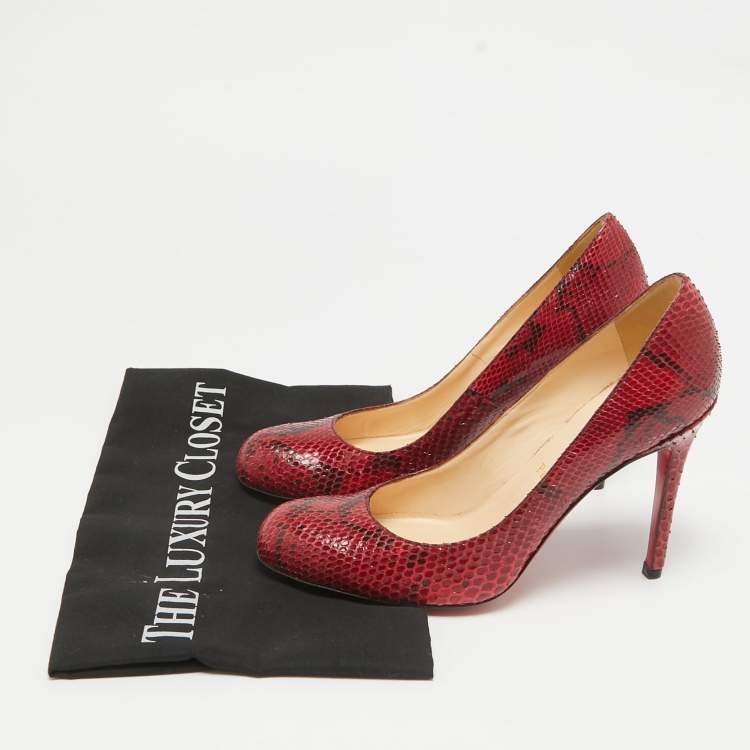 Pre Owned Christian Louboutin Red/Black Python Leather Simple Pumps Size 37