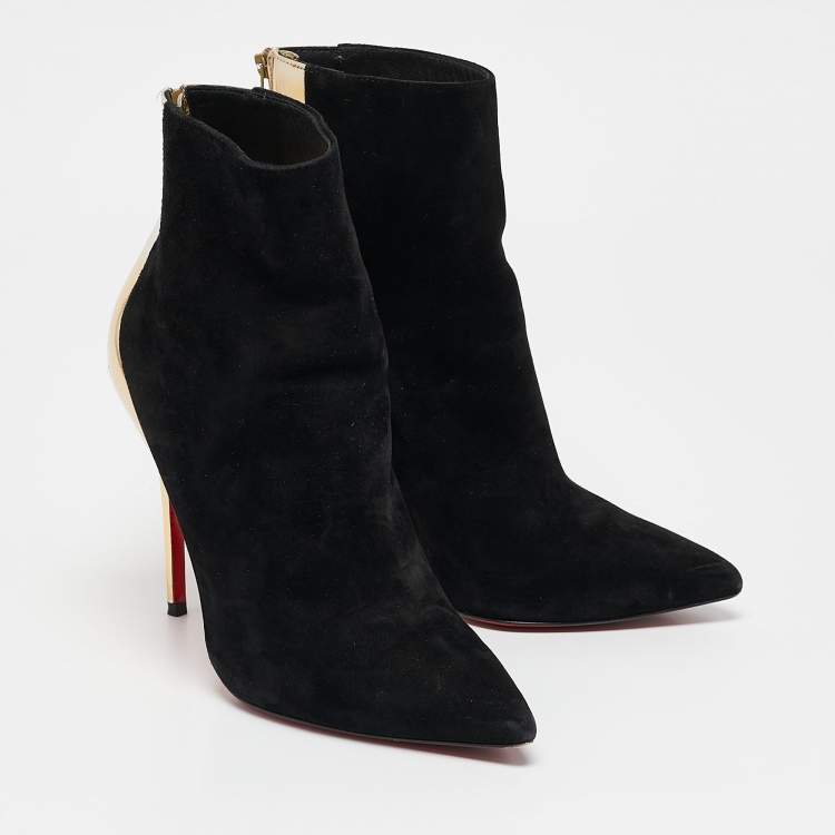 Pre Owned Christian Louboutin Black/Gold Suede and Leather Delicotte Booties Size 36