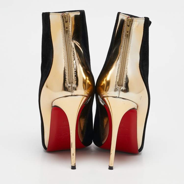 Pre Owned Christian Louboutin Black/Gold Suede and Leather Delicotte Booties Size 36