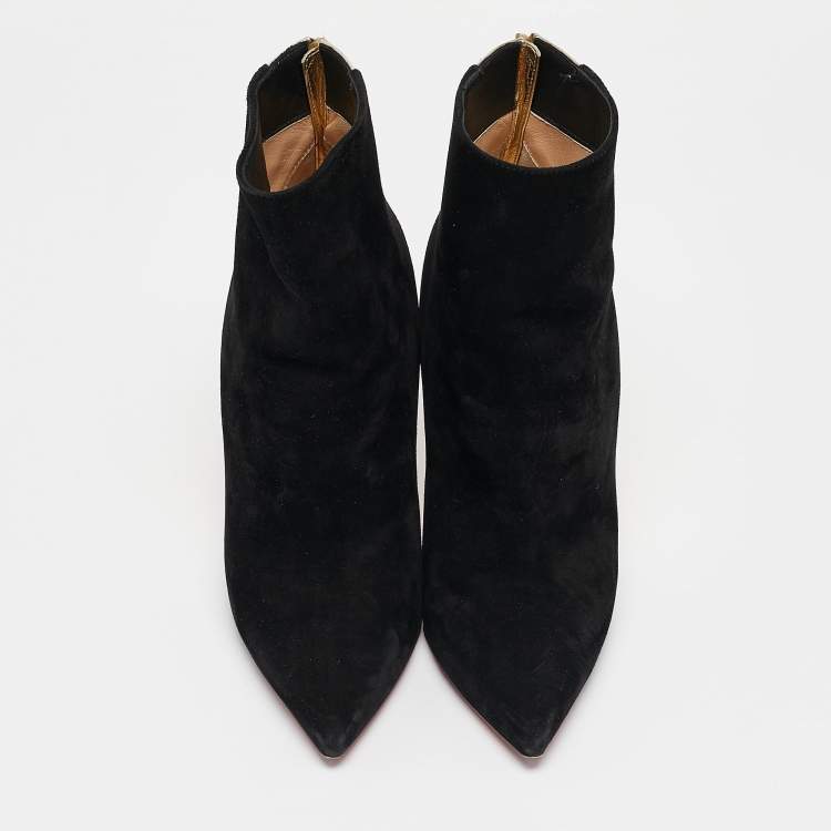 Pre Owned Christian Louboutin Black/Gold Suede and Leather Delicotte Booties Size 36