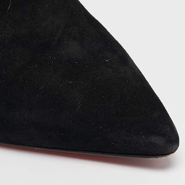 Pre Owned Christian Louboutin Black/Gold Suede and Leather Delicotte Booties Size 36