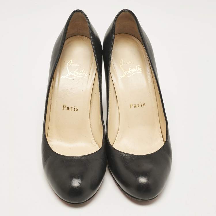 Pre Owned Christian Louboutin Black Leather Simple Pumps Size 37
