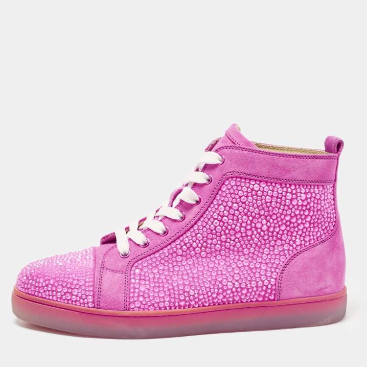 Pre Owned Christian Louboutin Pink  Suede Louis Spikes High Top Sneakers Size 40