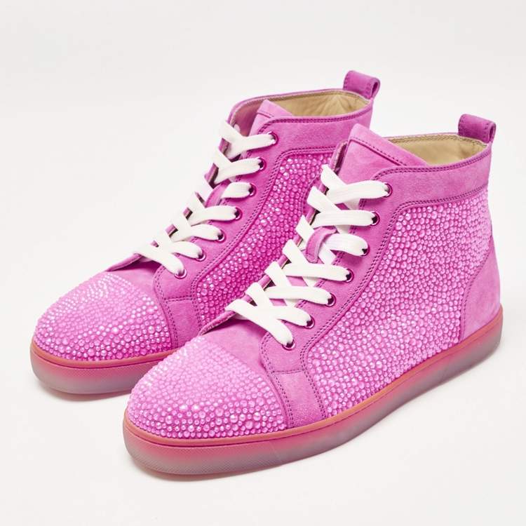 Pre Owned Christian Louboutin Pink  Suede Louis Spikes High Top Sneakers Size 40