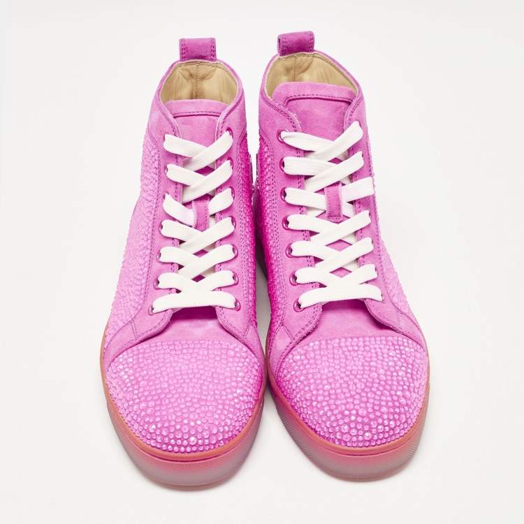 Pre Owned Christian Louboutin Pink  Suede Louis Spikes High Top Sneakers Size 40