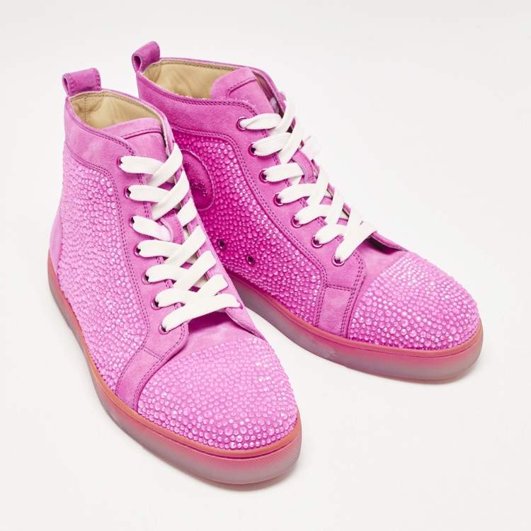 Pre Owned Christian Louboutin Pink  Suede Louis Spikes High Top Sneakers Size 40