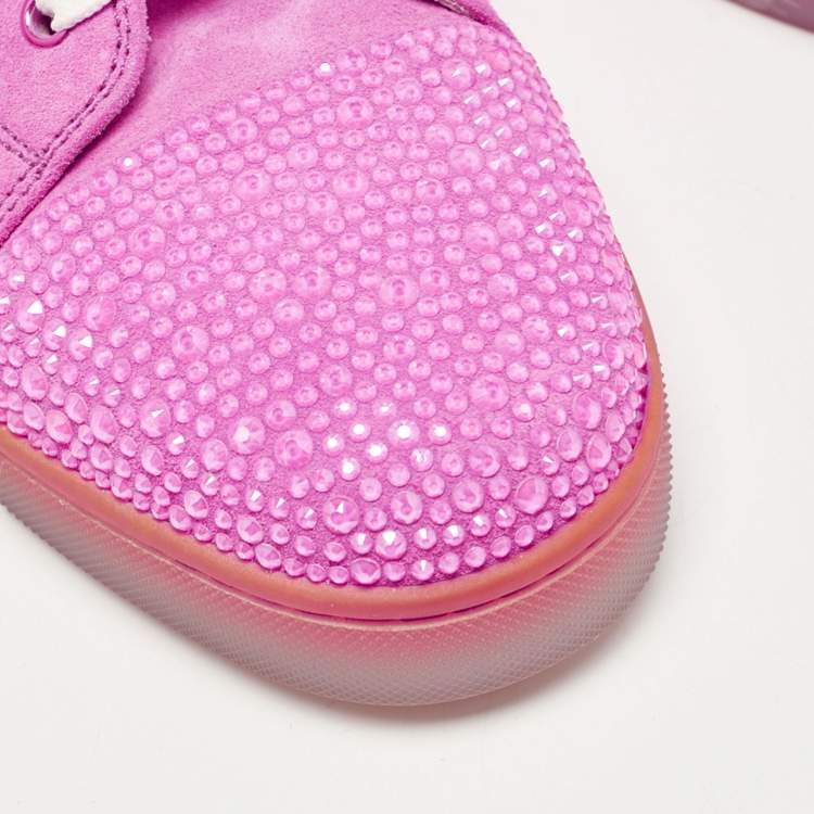 Pre Owned Christian Louboutin Pink  Suede Louis Spikes High Top Sneakers Size 40