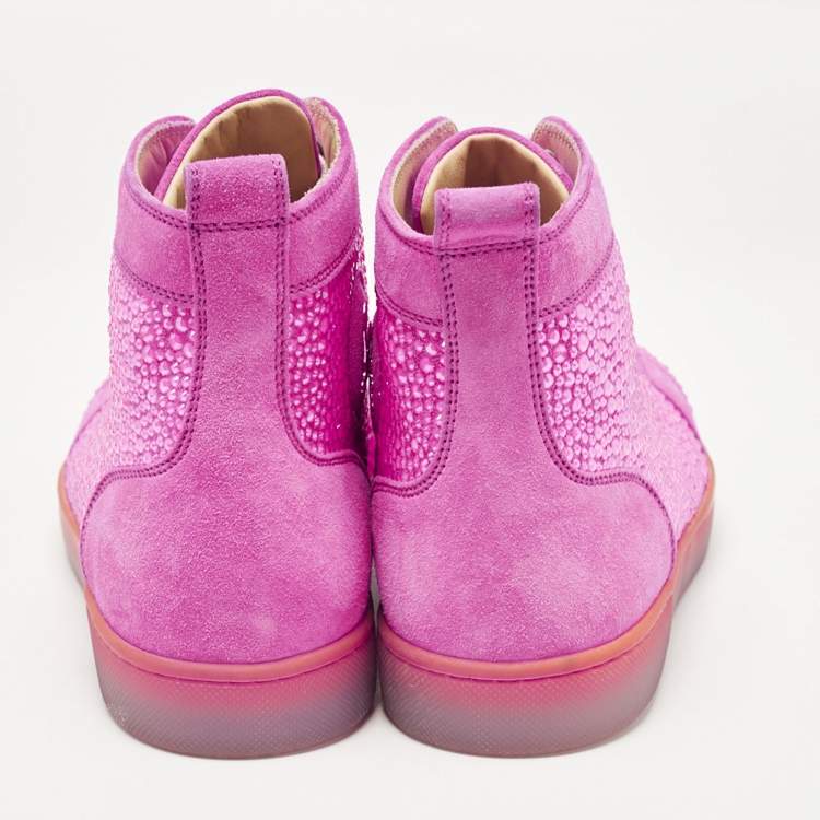 Pre Owned Christian Louboutin Pink  Suede Louis Spikes High Top Sneakers Size 40