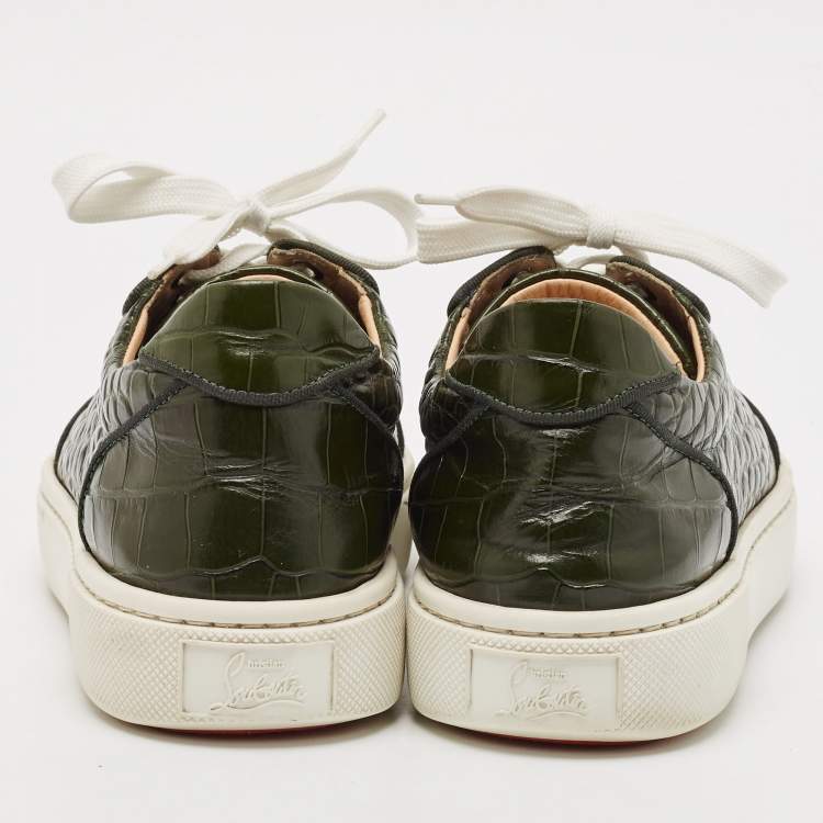 Pre Owned Christian Louboutin Green Crocodile Leather Louis Low Top Sneakers Size 39