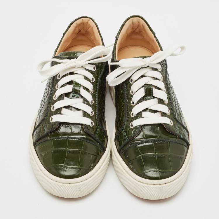 Pre Owned Christian Louboutin Green Crocodile Leather Louis Low Top Sneakers Size 39