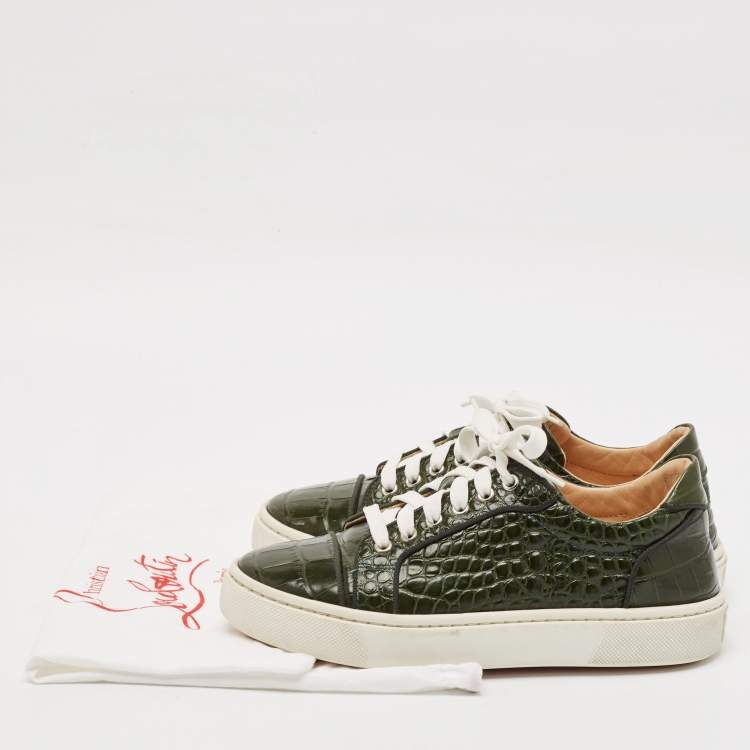 Pre Owned Christian Louboutin Green Crocodile Leather Louis Low Top Sneakers Size 39