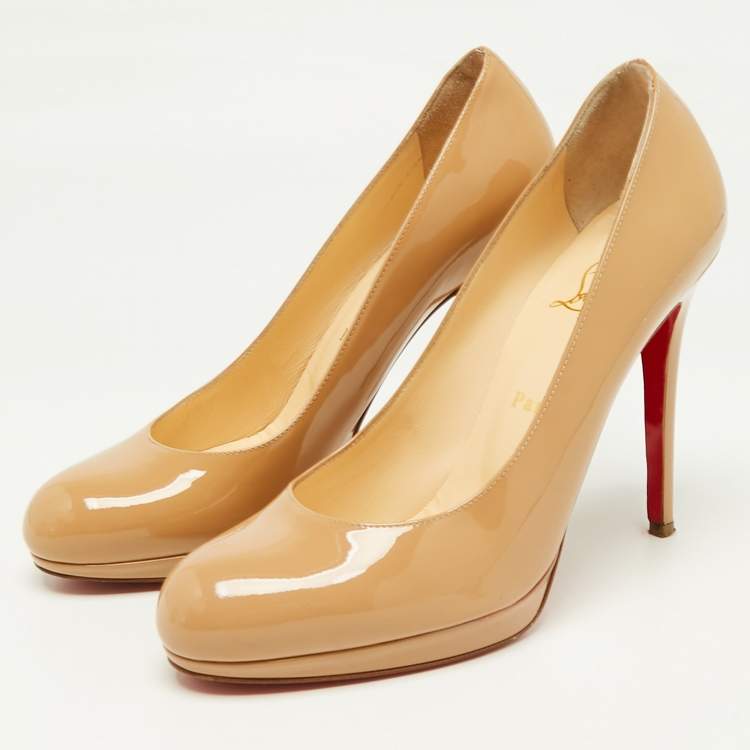 Pre Owned Christian Louboutin Beige Patent Leather New Simple Pumps Size 39