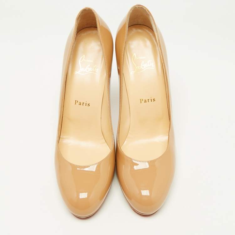 Pre Owned Christian Louboutin Beige Patent Leather New Simple Pumps Size 39