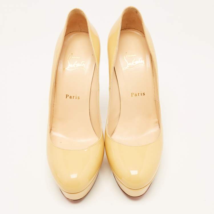 Pre Owned Christian Louboutin Beige Patent Leather Bianca Platform Pumps Size 38.5
