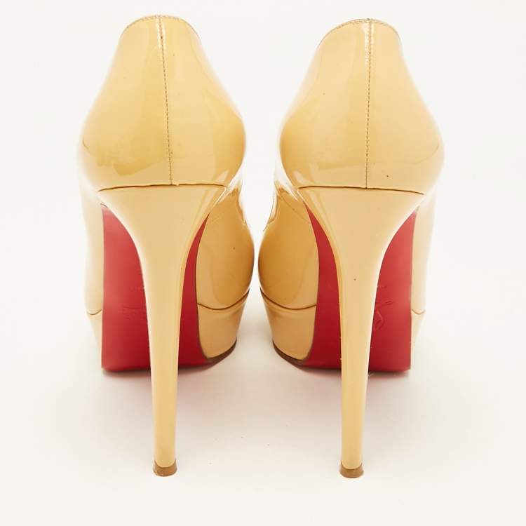 Pre Owned Christian Louboutin Beige Patent Leather Bianca Platform Pumps Size 38.5