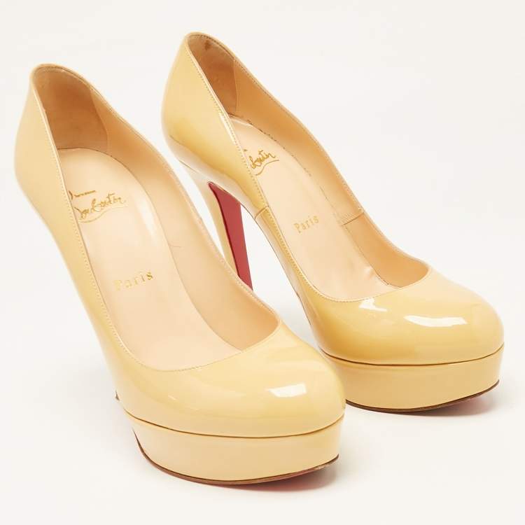 Pre Owned Christian Louboutin Beige Patent Leather Bianca Platform Pumps Size 38.5