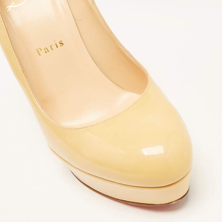 Pre Owned Christian Louboutin Beige Patent Leather Bianca Platform Pumps Size 38.5