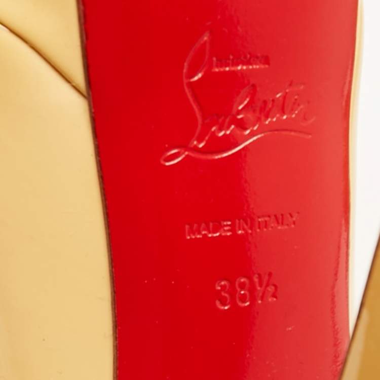 Pre Owned Christian Louboutin Beige Patent Leather Bianca Platform Pumps Size 38.5