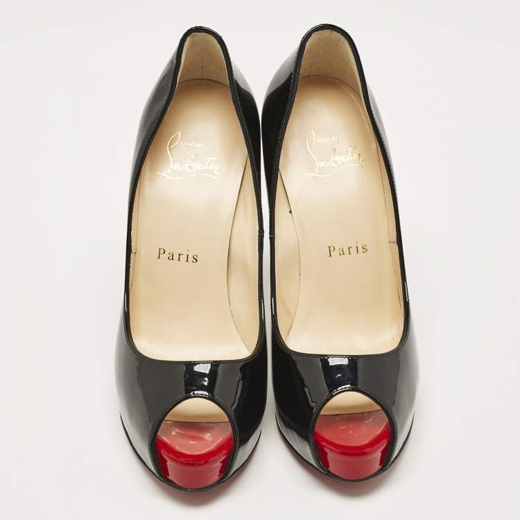 Pre Owned Christian Louboutin Black Patent Very Prive Pumps Size 35