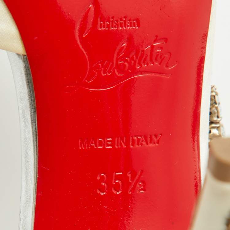 Pre Owned Christian Louboutin White Satin Brodiriza Embellished D'orsay Pumps Size 35.5