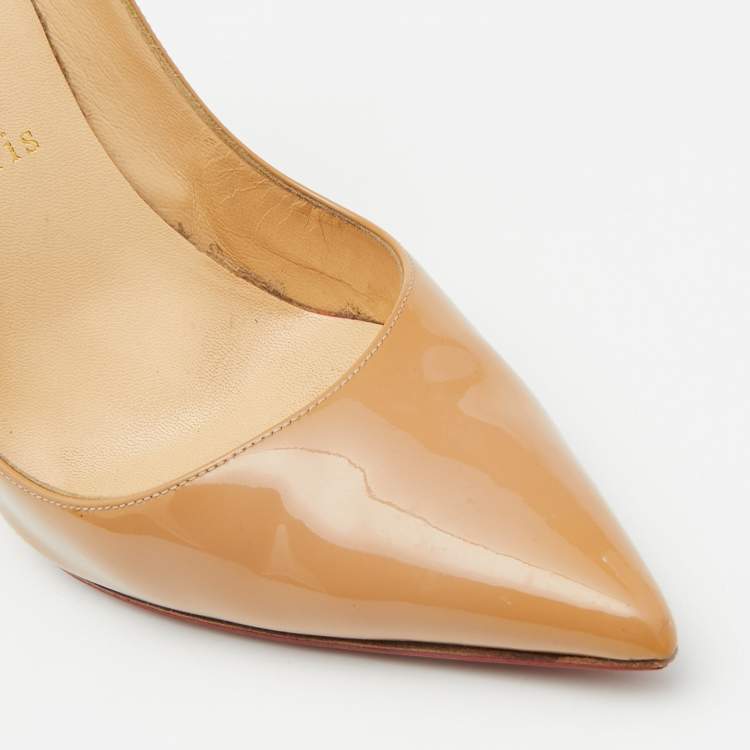 Pre Owned Christian Louboutin Beige Patent Leather So Kate Pumps Size 38.5