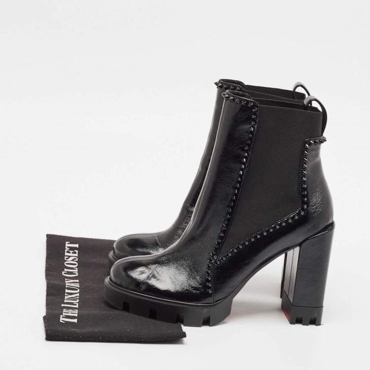 Pre Owned Christian Louboutin Black Leather Out Lina Spike Heeled Boots Size 39.5