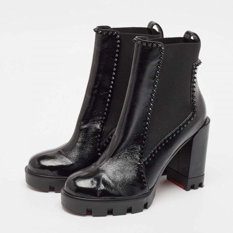 Pre Owned Christian Louboutin Black Leather Out Lina Spike Heeled Boots Size 39.5