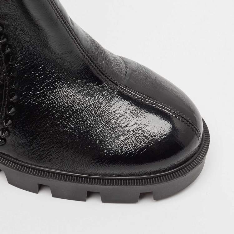Pre Owned Christian Louboutin Black Leather Out Lina Spike Heeled Boots Size 39.5