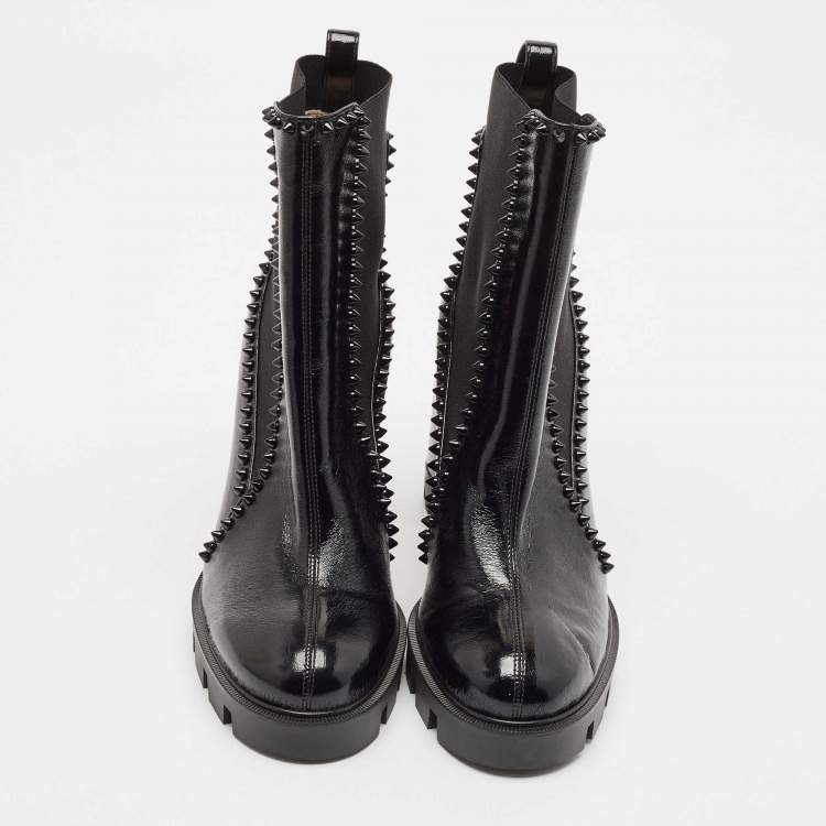 Pre Owned Christian Louboutin Black Leather Out Lina Spike Heeled Boots Size 39.5