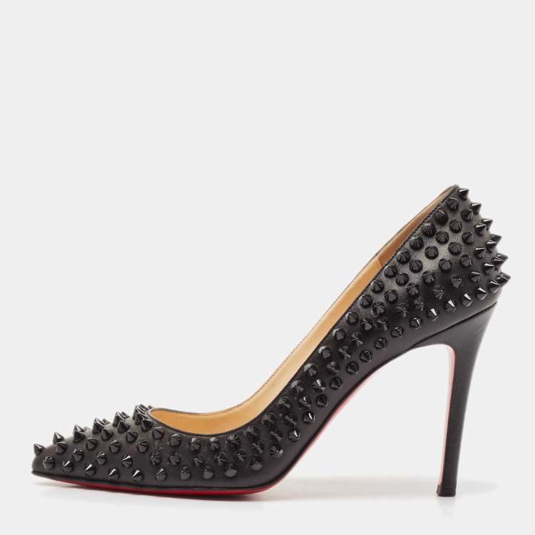 Pre Owned Christian Louboutin Black Leather Pigalle Spikes Pumps Size 37.5