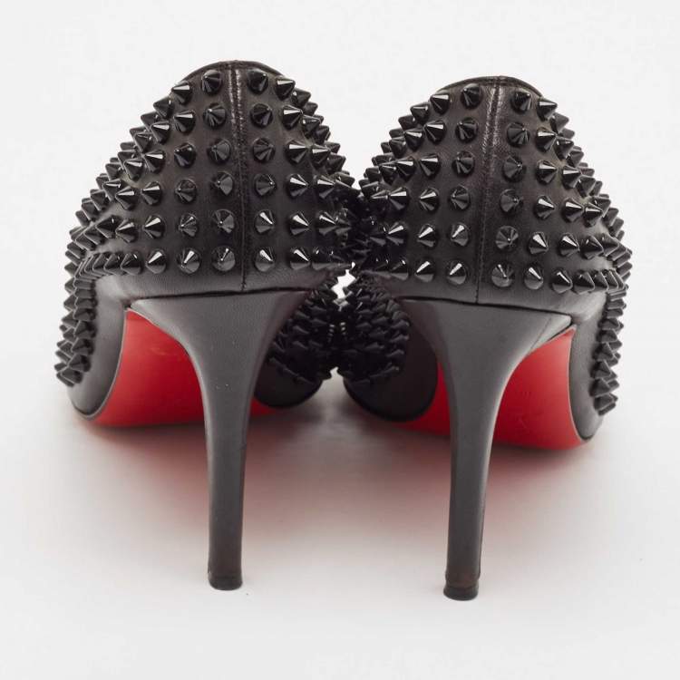 Pre Owned Christian Louboutin Black Leather Pigalle Spikes Pumps Size 37.5