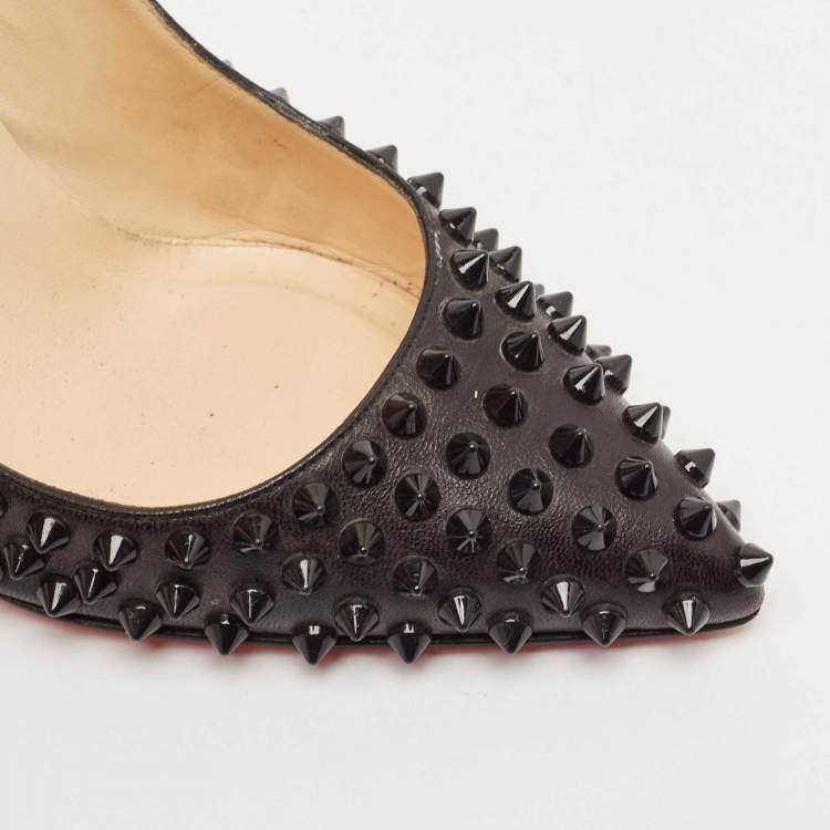 Pre Owned Christian Louboutin Black Leather Pigalle Spikes Pumps Size 37.5