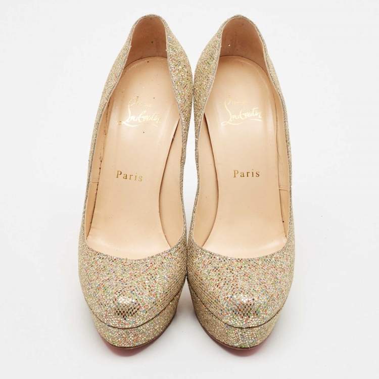 Pre Owned Christian Louboutin Multicolor Coarse Glitter Bibi Platform Pumps Size 38