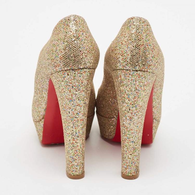 Pre Owned Christian Louboutin Multicolor Coarse Glitter Bibi Platform Pumps Size 38