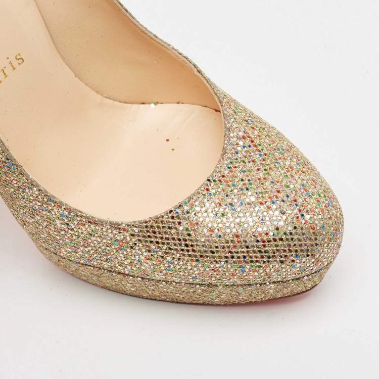 Pre Owned Christian Louboutin Multicolor Coarse Glitter Bibi Platform Pumps Size 38