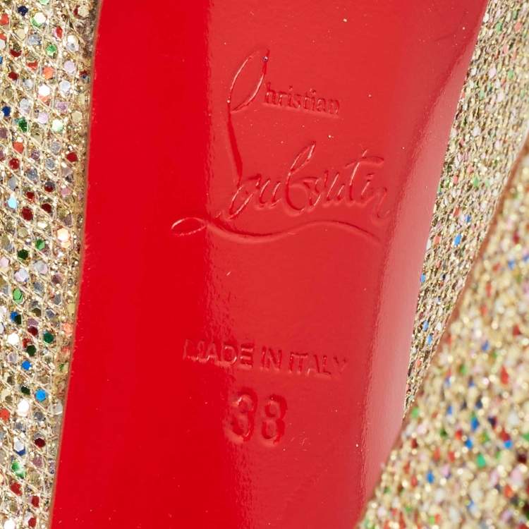 Pre Owned Christian Louboutin Multicolor Coarse Glitter Bibi Platform Pumps Size 38