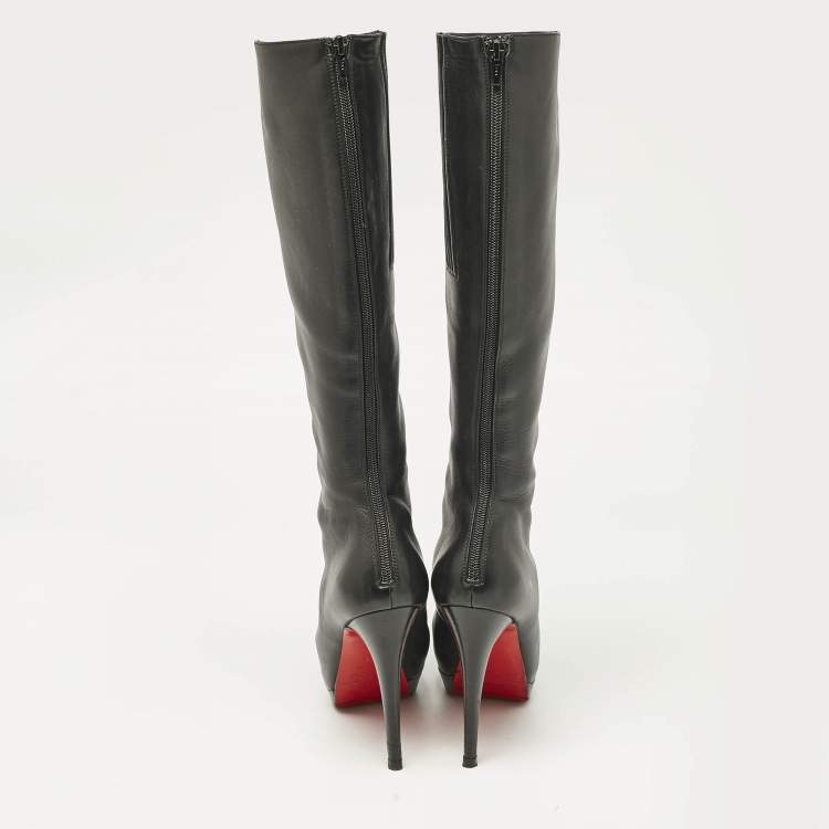 Pre Owned Christian Louboutin Black Leather Bianca Botta Knee High Boots Size 37.5