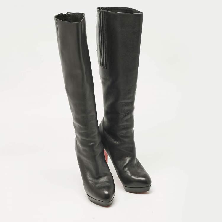 Pre Owned Christian Louboutin Black Leather Bianca Botta Knee High Boots Size 37.5