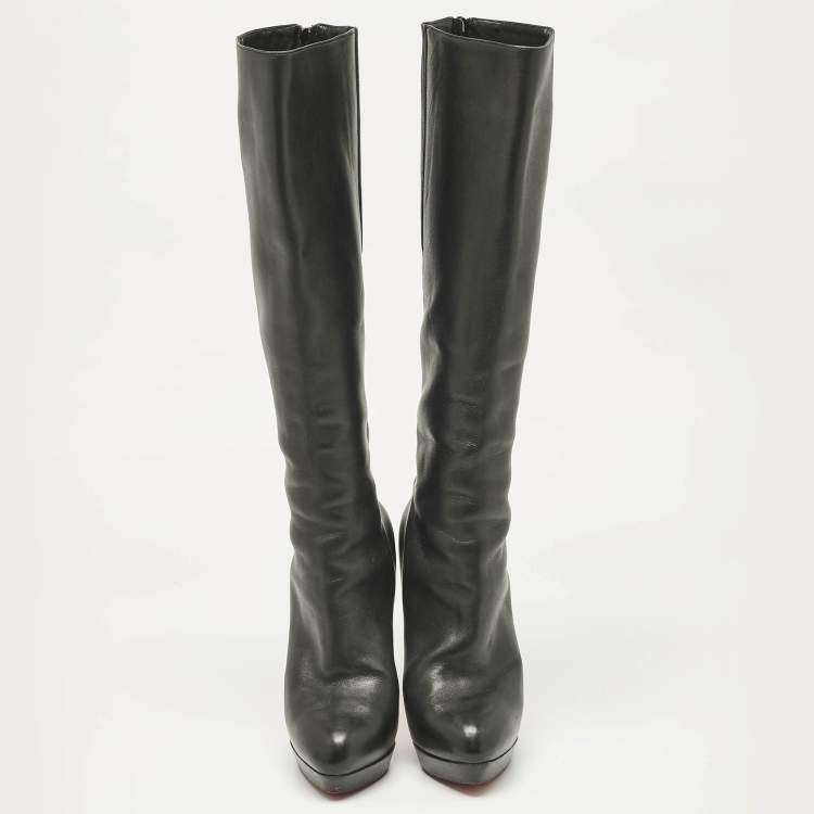 Pre Owned Christian Louboutin Black Leather Bianca Botta Knee High Boots Size 37.5