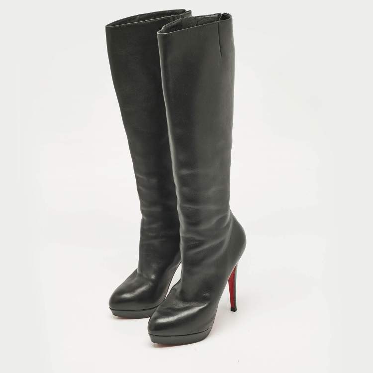 Pre Owned Christian Louboutin Black Leather Bianca Botta Knee High Boots Size 37.5