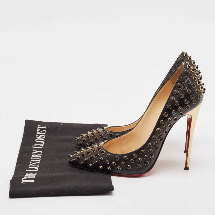 Pre Owned Christian Louboutin Black Leather Studded Follies Cabo Pumps Size 37