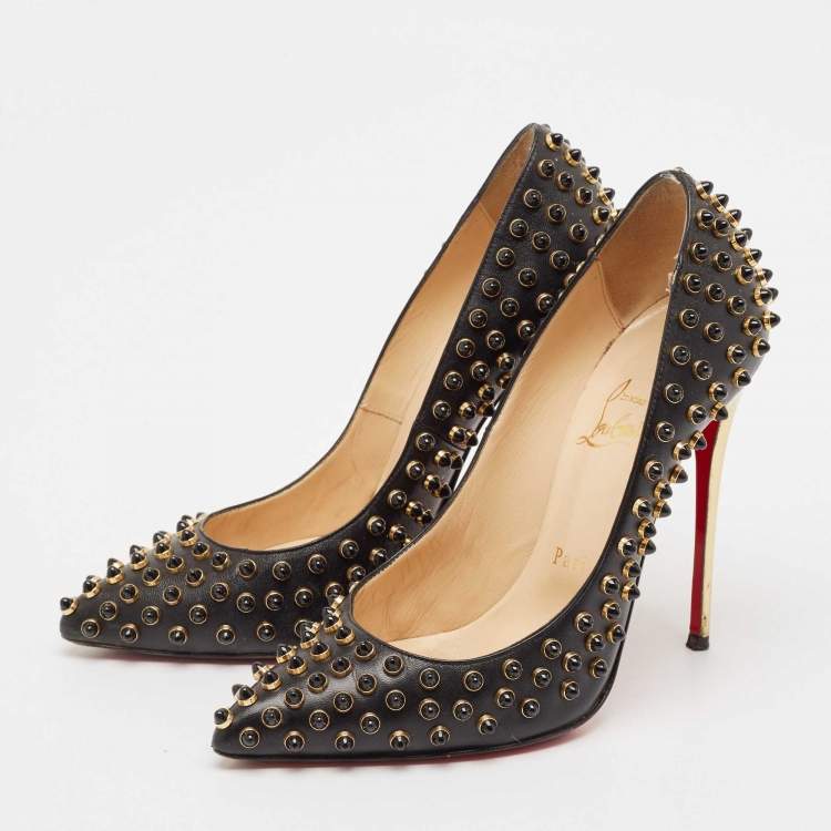 Pre Owned Christian Louboutin Black Leather Studded Follies Cabo Pumps Size 37