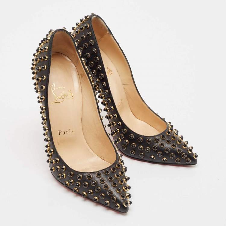 Pre Owned Christian Louboutin Black Leather Studded Follies Cabo Pumps Size 37