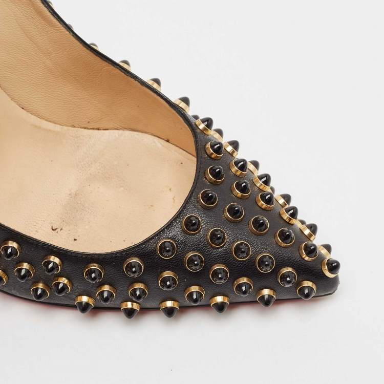 Pre Owned Christian Louboutin Black Leather Studded Follies Cabo Pumps Size 37
