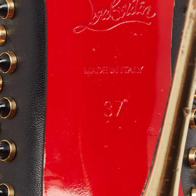 Pre Owned Christian Louboutin Black Leather Studded Follies Cabo Pumps Size 37