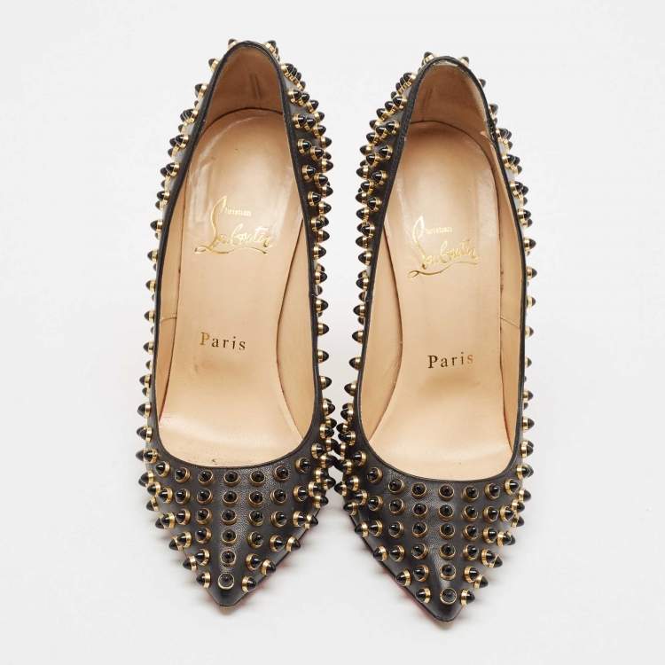 Pre Owned Christian Louboutin Black Leather Studded Follies Cabo Pumps Size 37